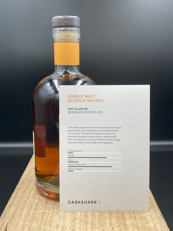 Tasting notes by Cask Share and an angle to highlight the glorious colour of the whisky.