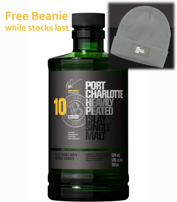 Port Charlotte 10 year old single malt by Bruichladdich 700ml with Free Beanie