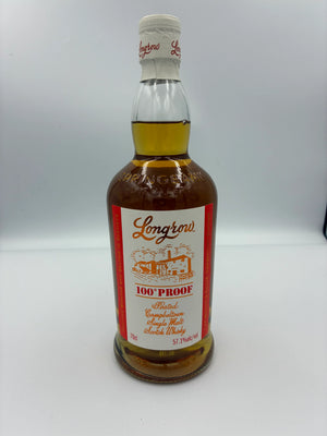 Bottle of Longrow 100 Proof Scotch Whisky on a white background