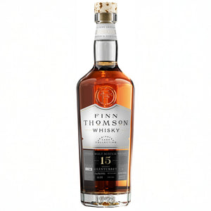 A bottle of Finn Thomson Whisky 15 Year Malt Scotch on a plain white background.
