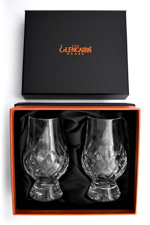 Glencairn Cut Crystal 'Tartan' 2 Whisky Glasses in Presentation Box