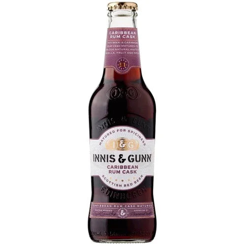Innis & Gunn Caribbean Rum Cask beer bottle on a white background