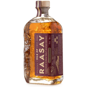 Raasay Hebridean Single Malt Scotch Whisky bottle with rich amber liquid and detailed label