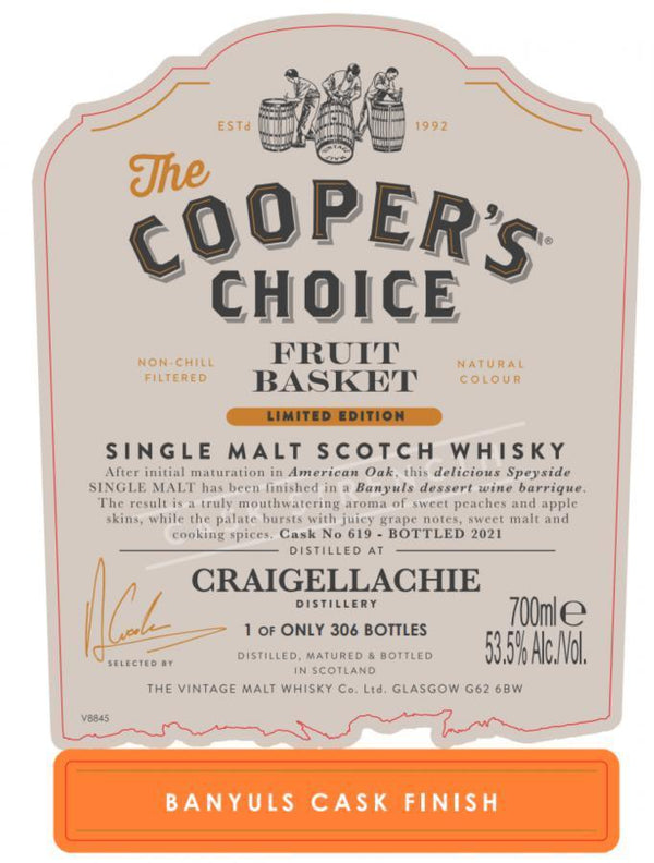 Craigellachie "Fruit Basket" Banyuls Finished Whisky - The Cooper's Choice Scotch Whisky