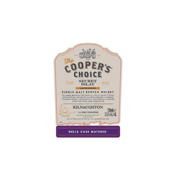 Kilnaughton - The Secret Islay - Rioja Cask matured - The Cooper's Choice Scotch Whisky