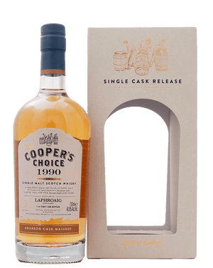 Laphroaig 28 year old 1990 single cask scotch whisky from the Coopers Choice 700ml in gift box