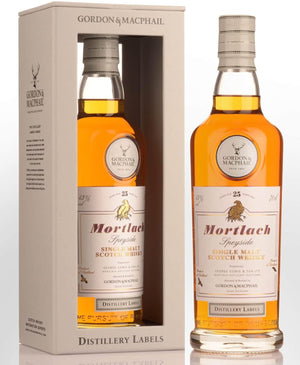 Mortlach 25 year old scotch malt whisky by Gordon and Macphail distillery label in gift box