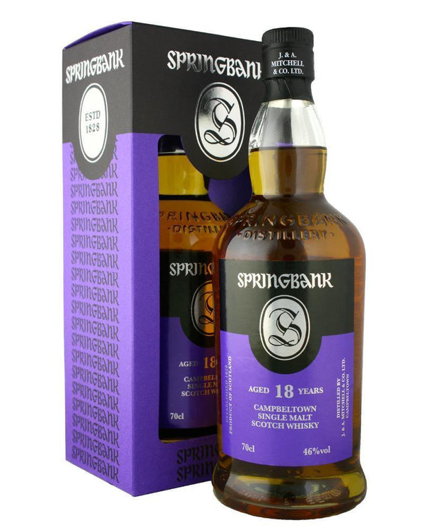 Springbank 18 year old single malt scotch whisky in gift box