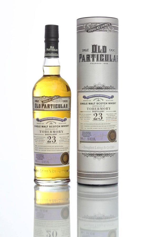 Tobermory 23 year old 1996 single cask scotch whisky by Old Particular and Douglas Laing in gift tube